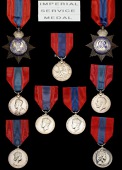 Imperial Service Medal (9), E.VII.R., silver, bronze and enamel, unnamed as issued; G.V.R., 1st type, star shaped,...