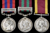 Three: Sepoy Sundar Singh, 14th Sikhs

India General Service 1854-95, 1 clasp, Hazara 1888 (803 Sepoy, 14th Bl....