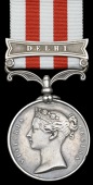 Indian Mutiny 1857-59, 1 clasp, Delhi (Private Kanta, 5th Punjab Infy.) Indian Army impressed naming, claw slack,...