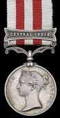 Indian Mutiny 1857-59, 1 clasp, Central India (Subadar Mootealloo, Madras Rifles) Indian Army impressed naming, edge...