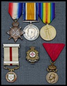 Six: Orderly J. R. Waight, British Royal Red Cross Society

1914 Star (J. R. Waight, B.R.C.S. & O. St. J.J.);...