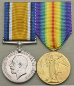 Pair: Private J. Miller, South African Medical Corps
British War and Bilingual Victory Medals (Pte.,...