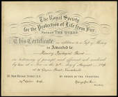 Royal Society for the Protection of Life from Fire, Certificate inscribed, ‘This Certificate in addition to a Gift...