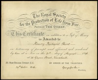 Royal Society for the Protection of Life from Fire, Certificate inscribed, ‘This Certificate in addition to a Gift...