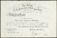 Society for the Protection of Life from Fire, Certificate inscribed, ‘This Certificate is Awarded to Staff Nurse...
