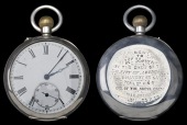 Presentation Silver Pocket Watch, reverse plate exterior inscribed, ‘Presented to Mr Mews by the crew of the S.S....