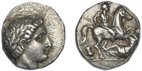 Greek Coinages, Kings of Pæonia, Patraos, Tetradrachm, laureate head of Apollo right, rev. horseman riding down foe...