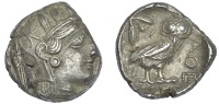 Greek Coinages, Attica, Athens, Tetradrachm, c. 454-404, helmeted head of Athena right, rev. owl standing right,...