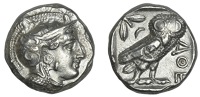 Greek Coinages, Attica, Athens, Tetradrachm, c. 400-353, helmeted head of Athena right, with profile eye, rev. owl...