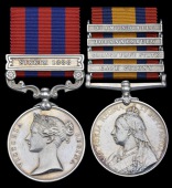 Pair: Private W. Worton, 2nd Battalion Derbyshire Regiment

India General Service 1854-95, 1 clasp, Sikkim 1888...