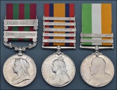 Three: Private B. Oakton, Nottinghamshire & Derbyshire Regiment

India General Service 1895-1902, 2 clasps, Punjab...