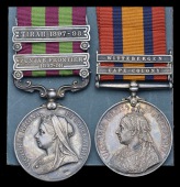 Pair: Private F. Smith, Derbyshire Regiment

India General Service 1895-1902, 2 clasps, Punjab Frontier 1897-98,...