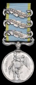 Crimea 1854-56, 3 clasps, Alma, Inkermann, Sebastopol (T. Leeks, 95th Regt.) officially impressed naming, some edge...