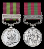 India General Service 1895-1902 (2), 1 clasp, Punjab Frontier 1897-98 (4396 Pte. C. Renshaw, 2d Bn. Derby. Regt.;...