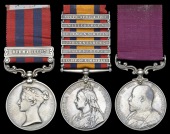 Three: Private J. Francis, Hampshire Regiment

India General Service 1854-95, 1 clasp, Burma 1885-7 (285 Pte.,...