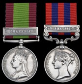 Pair: Colour Sergeant R. Brown, Hampshire Regiment, wounded in Afghanistan, 10 October 1879 and dangerously wounded...