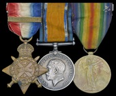 Three: Private H. Marriner, 1st Battalion Hampshire Regiment, discharged due to wounds, 10 May 1915

1914 Star,...