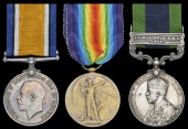 Three: Serjeant F. Kerridge, Hampshire Regiment

British War and Victory Medals (280709 Sjt., Hamps. R.); India...