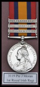 Queen’s South Africa 1899-1902, 3 clasps, Relief of Kimberley, Paardeberg, Johannesburg (3119 Pte. J. Moran, 1st...