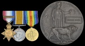 Three: Able Seaman George Smith, Hawke Battalion, Royal Naval Division

1914 Star, with clasp (KW.737 Ord. Sea.,...