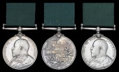 Volunteer Force Long Service (3), E.VII.R. (808 Sjt. G. W. Clark, 1st E. Rid. of Yorks. R.G.A. Vols.; 1671 Bmbr. J....