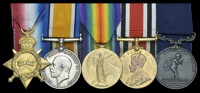 Five: Chief Writer M. Coevorden, Mercantile Fleet Auxiliary

1914-15 Star (M. Coevorden, Ch. Wtr., M.F.A.) gilded;...