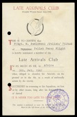 A rare Late Arrivals Club membership certificate appertaining to Flight Sergeant W. Pawlowski, Polish Ferry Flight,...