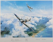 A first edition print entitled “Spitfire” by Robert Taylor, depicting Douglas Bader and Johnnie Johnson in their...