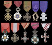 Austria, Empire, Cross of Merit, with crown, silver and enamel; Red Cross Decoration, 2nd Class breast badge, silver...