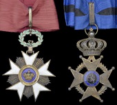 Belgium, Order of the Crown, 3rd Class neck badge, silver-gilt and enamel, with neck cravat, in Van Malderen,...