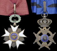 Belgium, Order of the Crown, 3rd Class neck badge, silver-gilt and enamel, with neck cravat, in Van Malderen,...