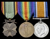 A Belgian Great War group of three awarded to L. M. Oeters

Belgium, Civic Medal, 3rd Class with swords, bronze;...