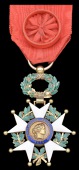 France, Third Republic, Legion of Honour, Officer’s breast badge, gold and enamel, rosette on ribbon, slight...