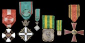 Italy, Kingdom, Order of the Crown, Officer’s breast badge, gold and enamel, rosette on ribbon; Italy, Republic,...