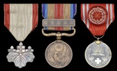 Japan, Order of the Rising Sun, 8th Class, silver, in damaged hinged lacquer case of issue; China Incident Medal...