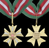 Madagascar, National Order of Madagascar, neck badge, gilt base metal and enamel, complete with neck cravat, good...