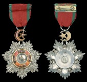 Ottoman Empire, Order of Medjidie, badge, 80 x 65mm., silver, gold and enamel, with Turkish backplate and stamp...