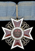 Romania, Order of the Crown, 1st type, Commander’s neck badge, silver-gilt and enamel, with a short length of...