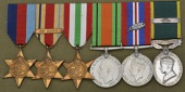 Six: Private I. C. Moir, Royal Army Medical Corps

1939-45 Star; Africa Star, clasp, 8th Army; Italy Star; Defence...