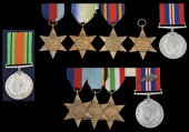 Defence Medal (M. Walker, Casualty Service Leeds); 1939-45 Star (2); Atlantic Star; Air Crew Europe Star, copy;...