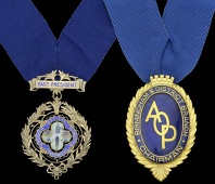 British Optical Association, Past President’s Badge, by Spink, London, 50 x 44mm., silver-gilt and enamel, reverse...