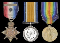 Three: Private F. E. Sugars, 19th Hussars

1914 Star, with clasp (2192 Pte., 19/Hrs.) with rosette on ribbon;...