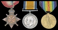 Three: Private H. Grimes, Scots Guards

1914 Star (6066 Pte., S. Gds.); British War and Victory Medals (6066 Pte.,...