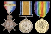 Three: Private F. A. Dobson, 4th Battalion Royal Fusiliers

1914 Star, with copy clasp (10901 Pte., 4/R. Fus.);...