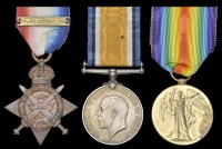 Three: Private F. A. Dobson, 4th Battalion Royal Fusiliers

1914 Star, with copy clasp (10901 Pte., 4/R. Fus.);...