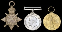 Three: Private J. Hull, 1st Battalion Bedfordshire Regiment

1914 Star (8573 Pte., 1/Bedf. R.); British War and...