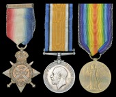 Three: Private J. McCormack, 1st Battalion Royal Scots Fusiliers

1914 Star, with clasp (7252 Pte., R.S. Fus.);...