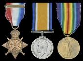 Three: Private W. Roper, 3rd Battalion Rifle Brigade

1914 Star, with copy clasp (5002 Pte., 3/Rif. Brig.);...