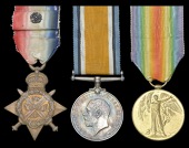 Three: Sapper J. G. Hughes, 4 Signal Company Royal Engineers

1914 Star (12140 Sapr., R.E.) rosette on ribbon;...