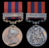 India General Service 1854-95 (2), 1 clasp, Sikkim 1888, bronze issue (..... Meera, 2d .....) badly worn; 1 clasp,...